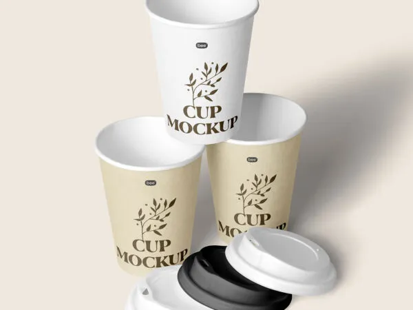 Perspective View of Paper Cup Stack Mockup 1