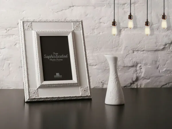 Perspective View of Photo Frame on Table Mockup 1