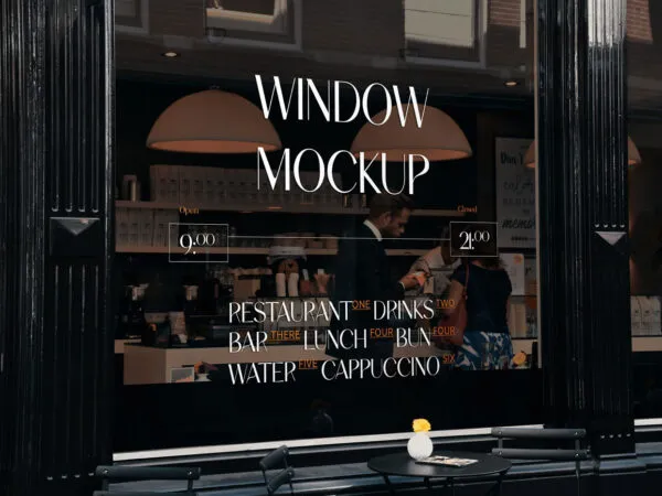 Perspective View of Realistic Restaurant Window Mockup 1