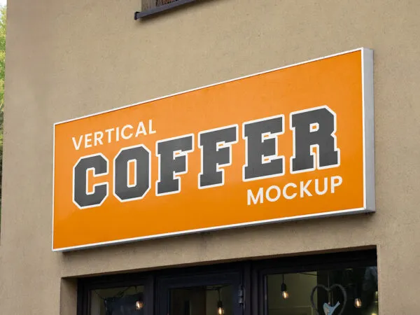 Perspective View of Rectangle Signage Mockup on Wall 1