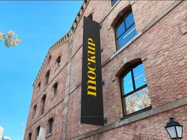 Perspective View of Restaurant Hanging Banner Mockup 1