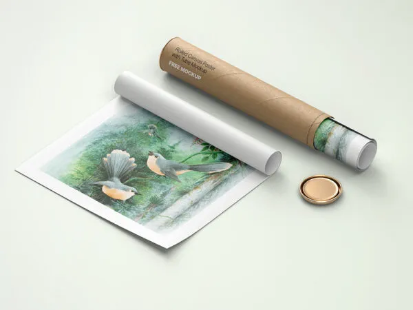 Perspective View of Rolled Canvas Poster Mockup with Paper Tube 1