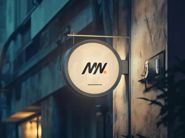 Perspective View of Round Hanging Signboard Mockup 1