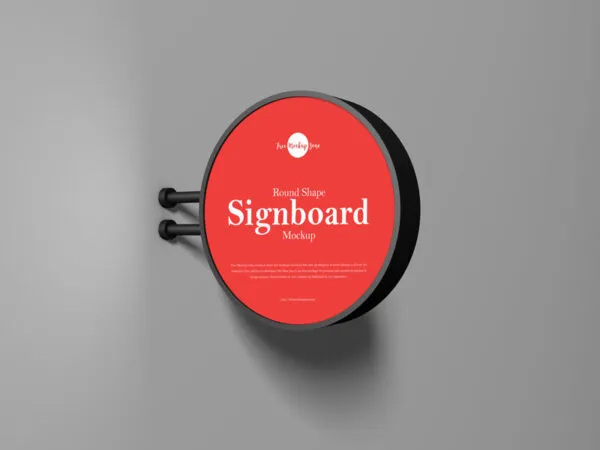 Perspective View of Round Shape Signboard Mounted on Wall Mockup 1