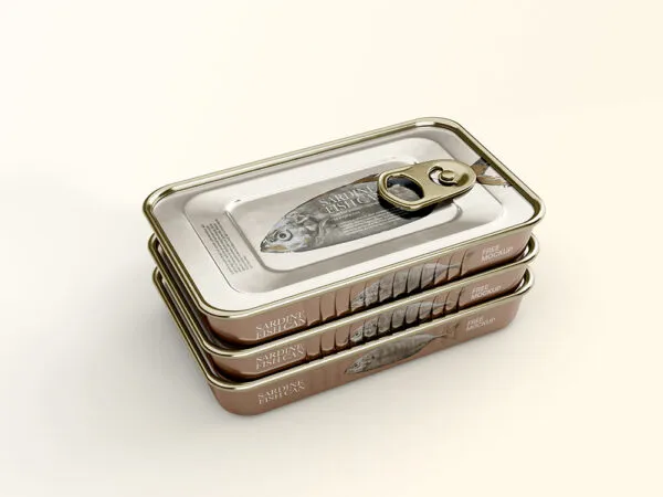 Perspective View of Sardine Fish Can Mockup 1