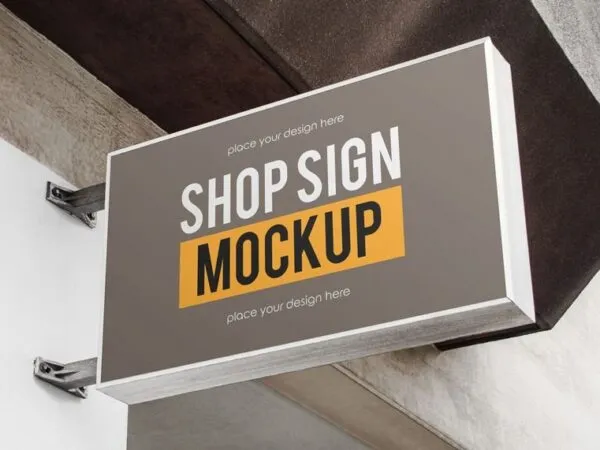 Perspective View of Shop Sign Mockup 1