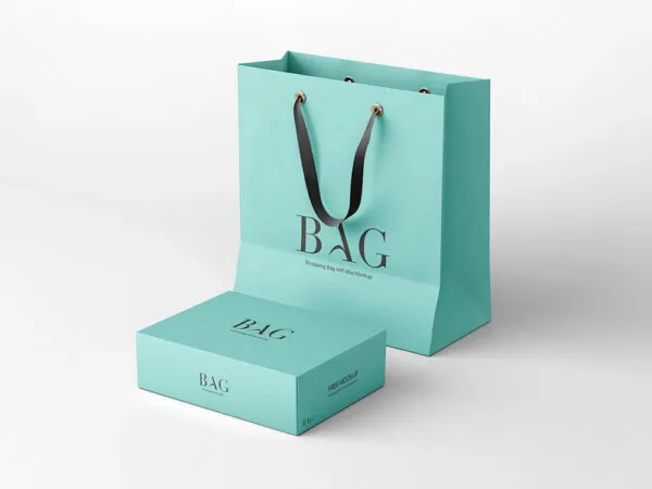 Perspective View of Shopping Bag Mockup with Box 1
