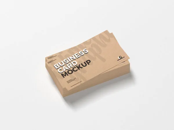 Perspective View of Single Stack of Kraft Business Cards Mockup 1