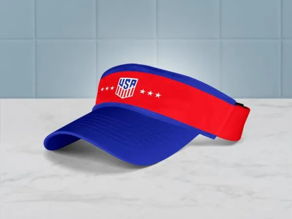 Perspective View of Sports Visor Cap Mockup on Marble 1