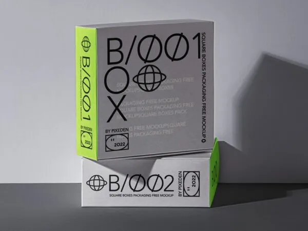 Perspective View of Square Box Mockup Set 1