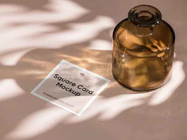 Perspective View of Square Card Mockup with Vase 1