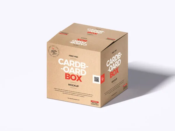 Perspective View of Square Cardboard Box Packaging Mockup 1