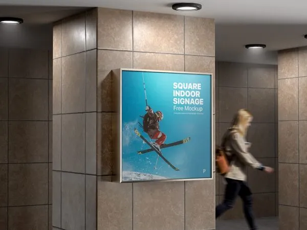Perspective View of Square Indoor Signage Mockup 1