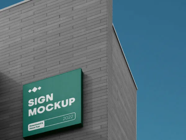 Perspective View of Square Sign Mockup on Brick Building 1