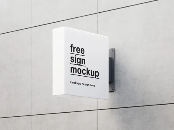 Perspective View of Square Sign Mockup on Building Wall 1