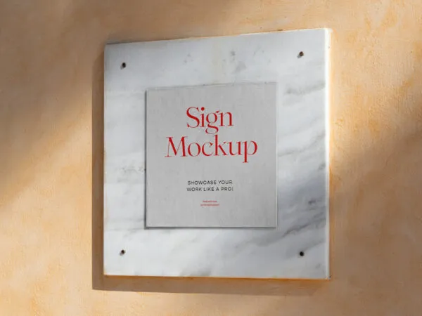 Perspective View of Square Sign Mockup on Marble 1