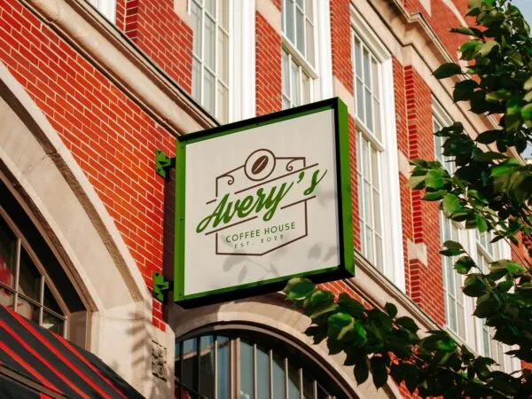 Perspective View of Square Signboard Mockup on Building 1