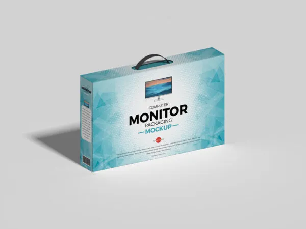 Perspective View of Standing Computers Monitor Packaging Mockup 1