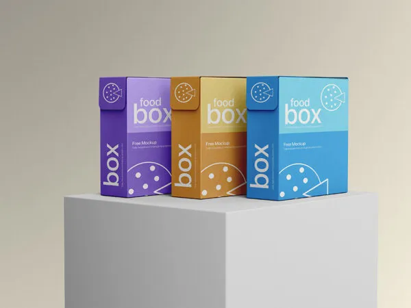 Perspective View of Standing Food Packaging Box Mockup 1