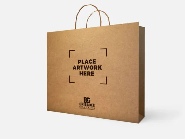 Perspective View of Standing Paper Shopping Bag Mockup 1