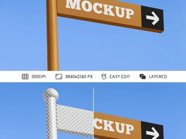 Perspective View of Street Direction Sign Mockup 1