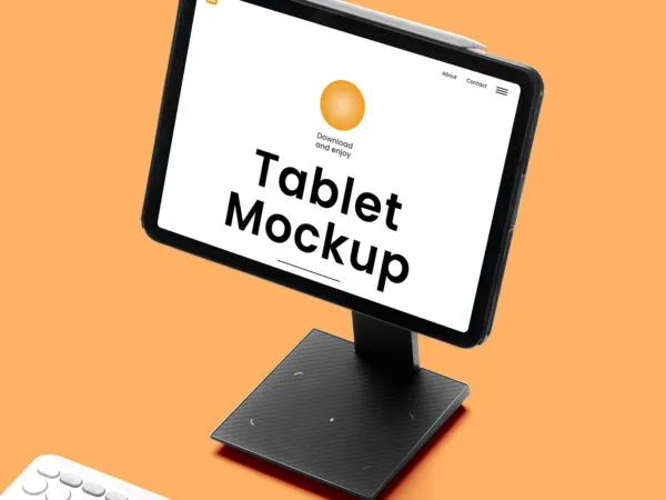 Perspective View of Tablet Mockup on Stand 1