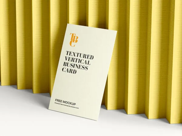 Perspective View of Textured Vertical Business Card Mockup 1