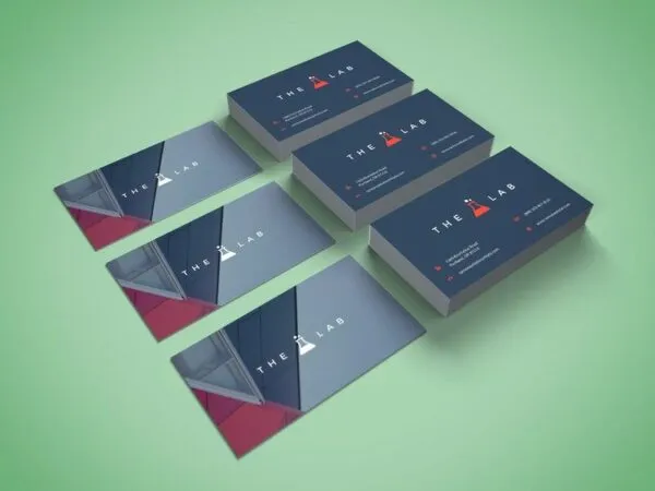 Perspective View of Three Packs and Three Single Business Cards Mockup 1