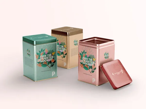 Perspective View of Three Tin Canisters Mockup 1