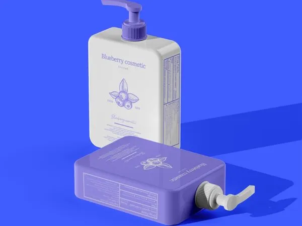 Perspective View of Two Lotion Bottles Mockup 1