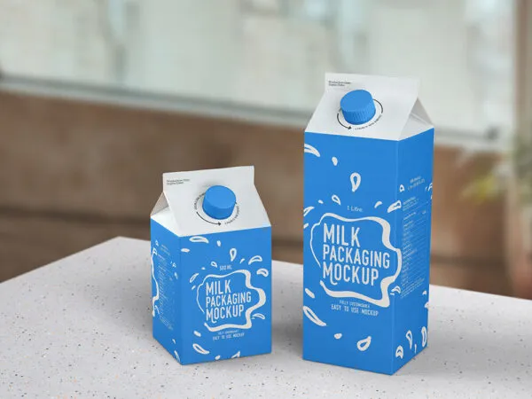 Perspective View of Two Milk Packaging in Different Size Mockup 1