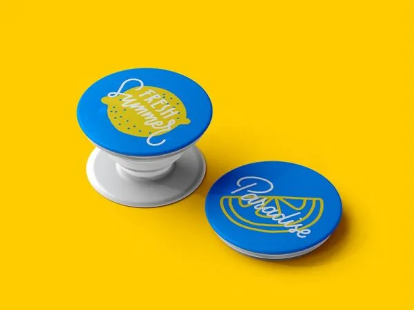 Perspective View of Two Round Pop Sockets Mockup 1