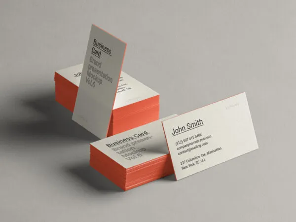 Perspective View of Two Stacks Business Cards Mockup 1