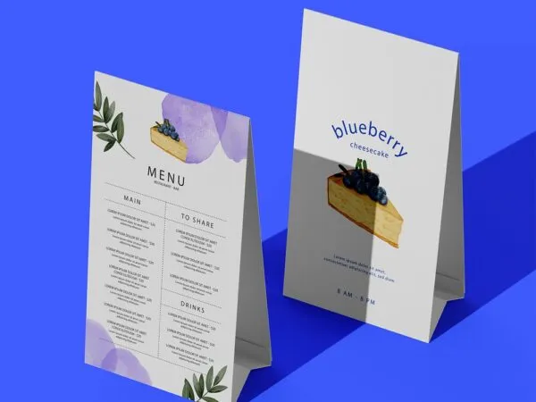 Perspective View of Two Standing Table Tent Menus Mockup 1
