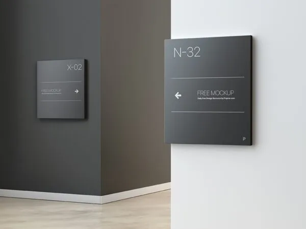 Perspective View of Two Wall Wayfinding Signs Mockup 1