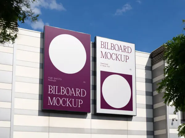 Perspective View of Vertical Billboards Mockup on Building 1