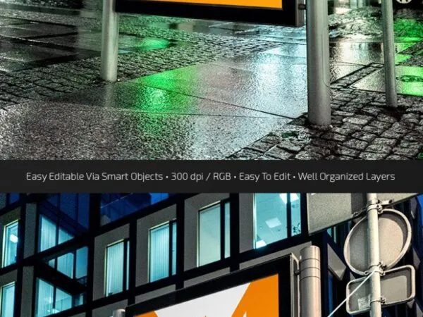 Perspective View of Vertical City light Poster Mockup in Urban Setting 1