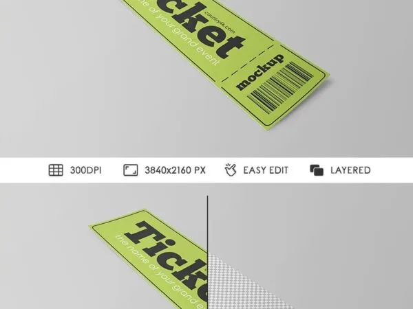 Perspective View of Vertical Paper Ticket Mockup 1
