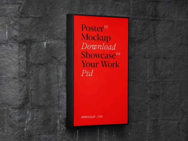 Perspective View of Vertical Poster Mockup on Brick Wall 1