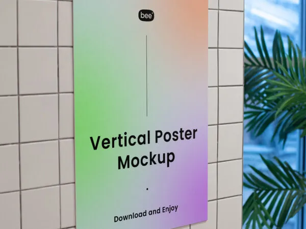 Perspective View of Vertical Poster Mockup on Wall 1