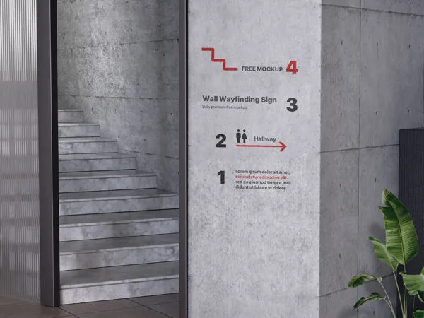 Perspective View of Wall Wayfinding Sign Mockup 1
