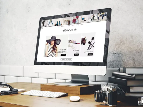 Perspective View of Website on Monitor Screen Mockup in Office Setting 1