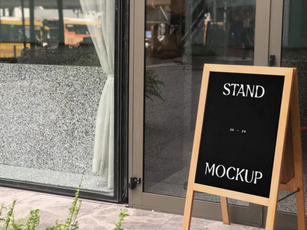 Perspective View of Wooden Street Stand Mockup 1
