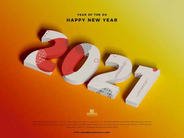 Perspective View of a 3D 2021 Mockup for New Year 1