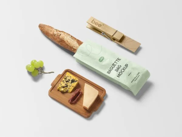 Perspective View of a Baguette Bag With a Card Mockup 1