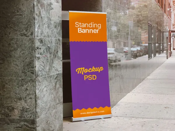 Perspective View of a Banner Standing in Outdoor Setting Mockup 1