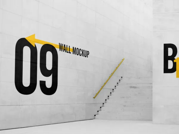 Perspective View of a Big Wall with Stairs Mockup 1