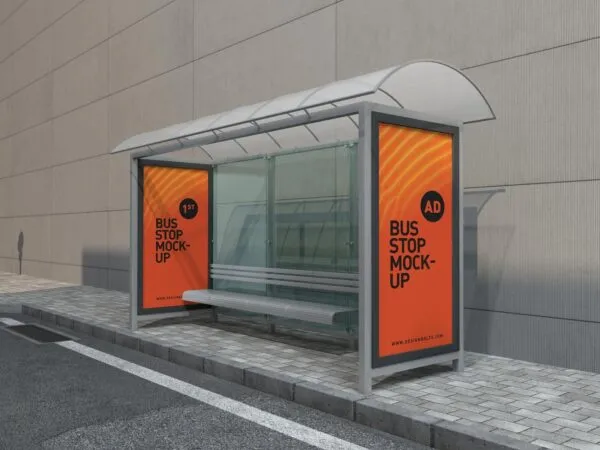 Perspective View of a Bus Stop Banner Mockup 1