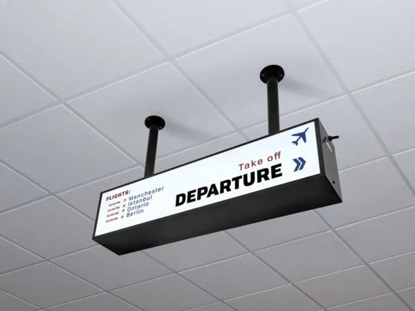 Perspective View of a Ceiling Mounted Backlit Board Mockup 1