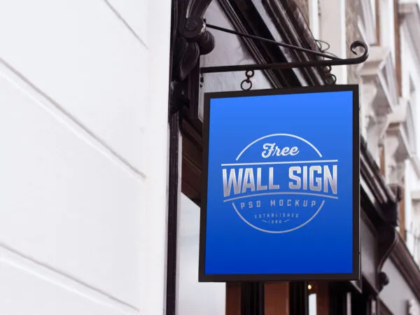 Perspective View of a Classic Wall Mounted Sign Mockup 1